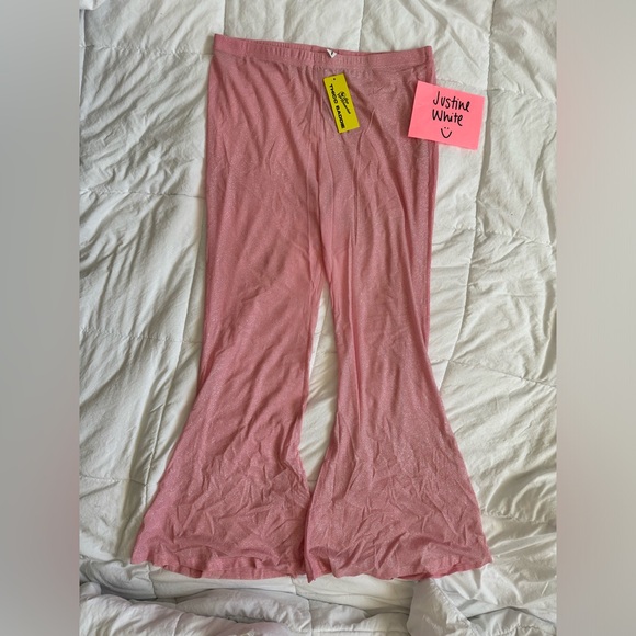 Pink glitter mesh bell bottoms - Picture 2 of 2